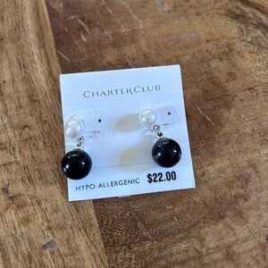 Charter Club White Pearl with Black Drop Earrings